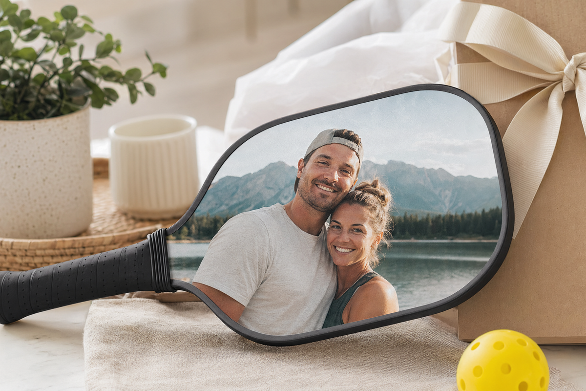 Custom pickleball paddle gift featuring a personal photo design