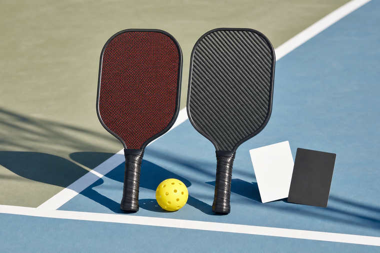 Kevlar and carbon fiber pickleball paddles compared side by side before customization