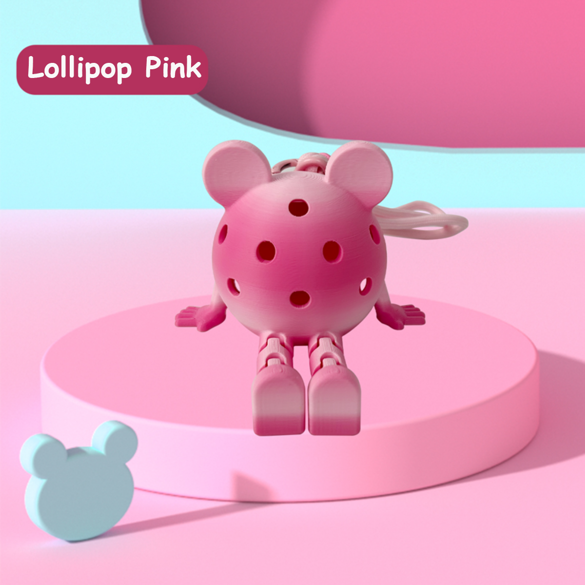 Pink cartoon character on a pink platform with 'Lollipop Pink' text above.