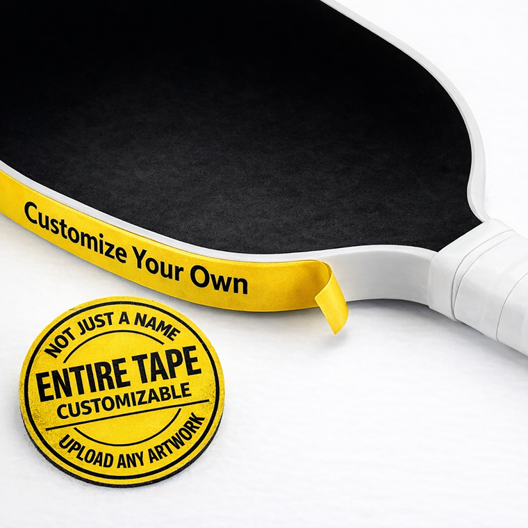 Yellow customizable tape with text on a white background